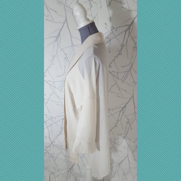 Wynne Layers Ivory Open Front Lightweight Cardigan w/ Sheer Back - Picture 2 of 4